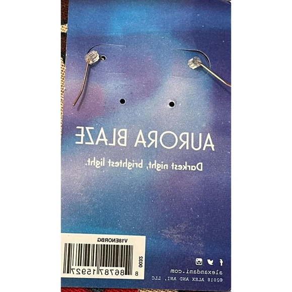 Alex and Ani Aurora Blaze Hammered Gunmetal Green Marquise Stone Drop Earrings - Picture 4 of 4